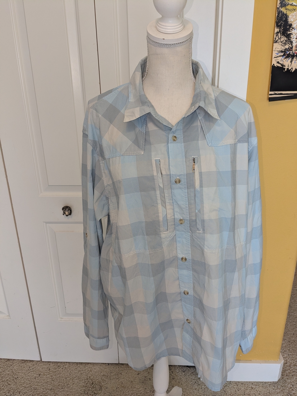 Patagonia Light Blue Plaid Shirt, Mens Size Large